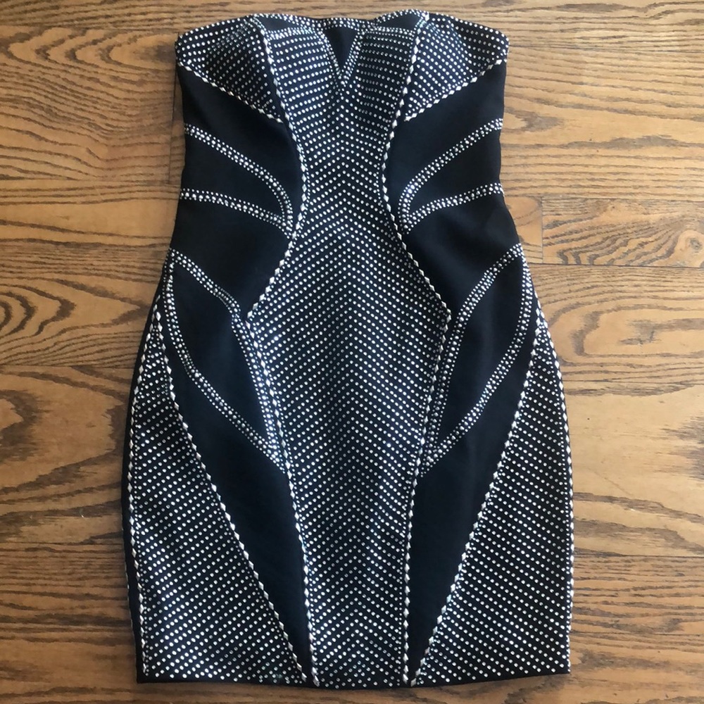 Cache black rhinestone/studded mini dress